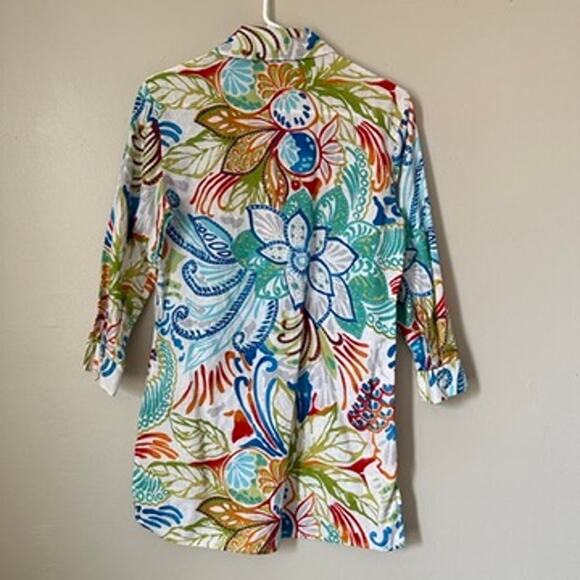 Chico's Tunic Blouse XS Linen Blend Tropical Print Colorful Summer Lightweight - Picture 8 of 9
